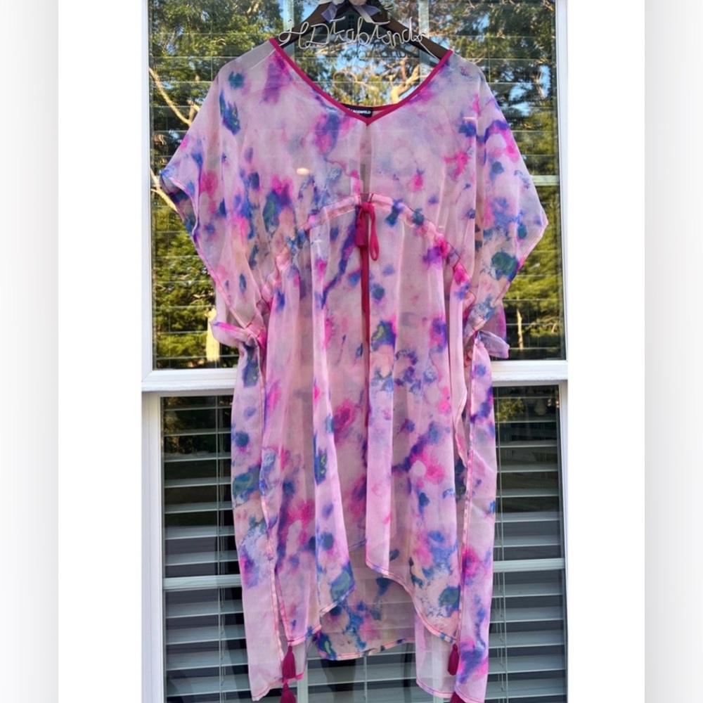 Karl Lagerfeld Pink Floral Caftan Swim Cover Up